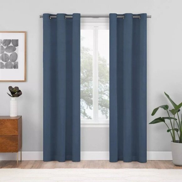 Eclipse Shadow Navy Blue 2 Blackout Window Curtain Grommet Panel Set 37" x 84" - Picture 1 of 7